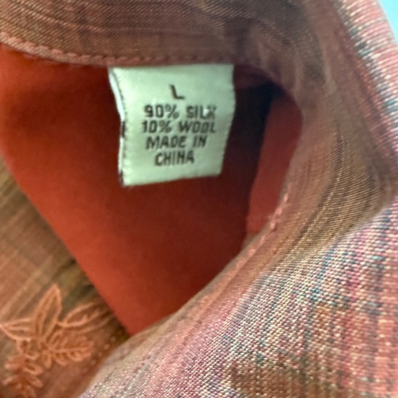 Tommy Bahama Silk Wool Shirt L Burnt Orange Plaid Embroidered Floral Details - Picture 10 of 10